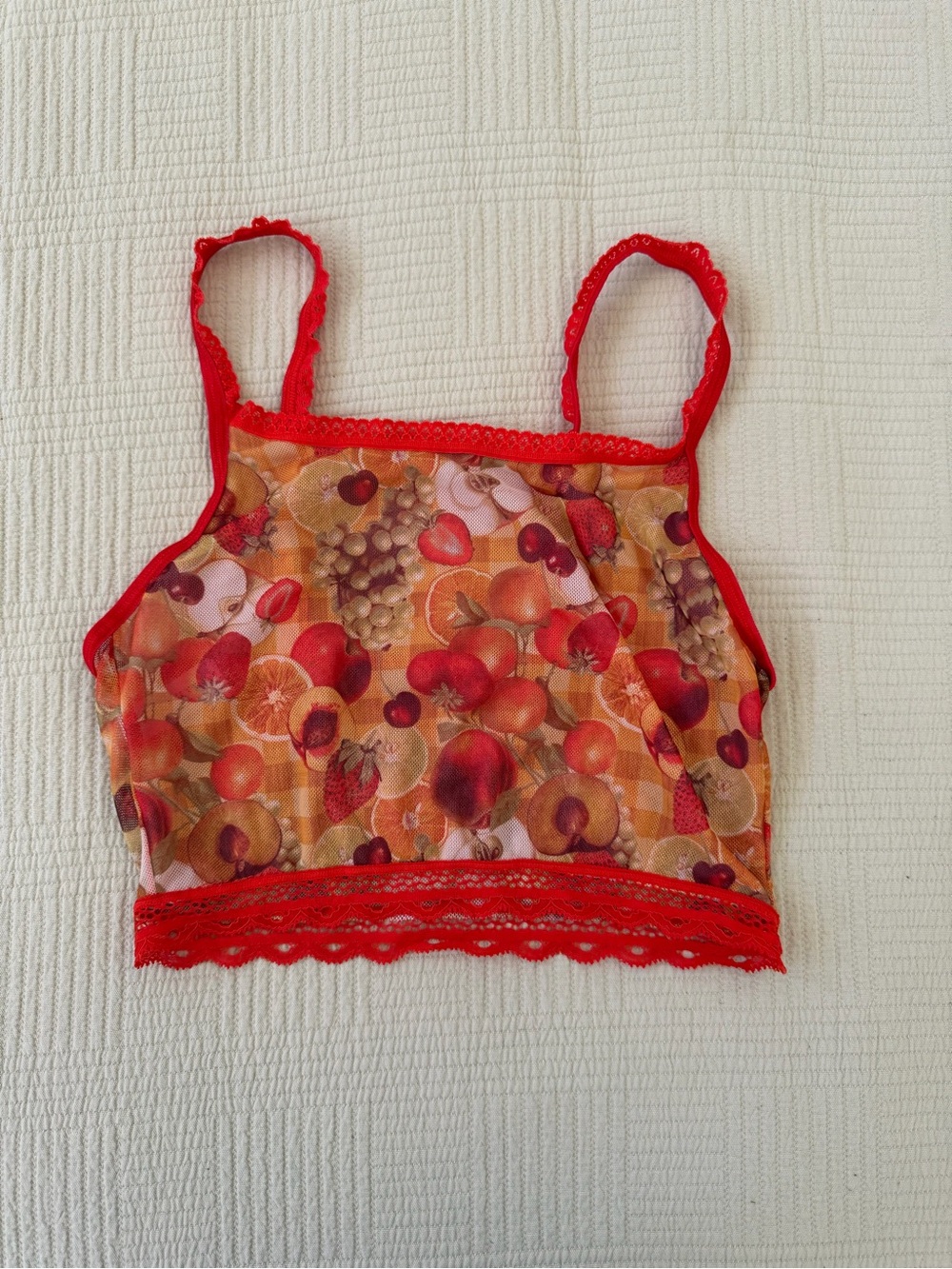 Uye Surana Red Lace Trim Mesh Bralette